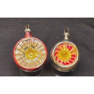 Vintage MCM Mercury Glass Indent Reflector Christmas Ornaments Pink Silver